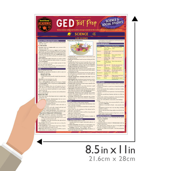 Quick Study QuickStudy GED Test Prep: Science & Social Studies Laminated Study Guide BarCharts Publishing Education Reference Guide Size