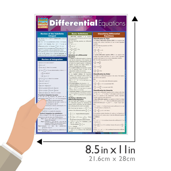 Quick Study QuickStudy Differential Equations Laminated Study Guide BarCharts Publishing Math Guide Size