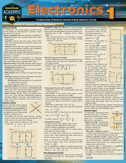 Quick Study QuickStudy Electronics 1 Laminated Reference Guide BarCharts Publishing Study Guide Cover Image