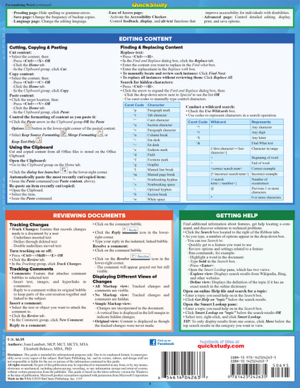Quick Study QuickStudy Microsoft Word 365: 2019 Laminated Reference Guide BarCharts Publishing Academic/Professional Productivity Software Outline Back Image