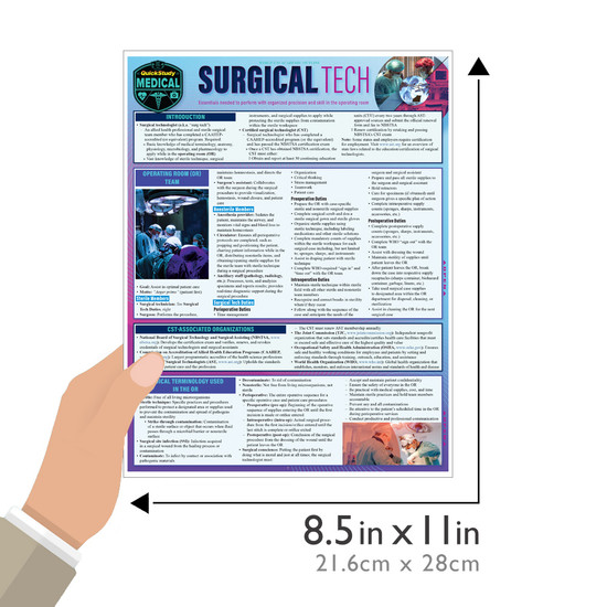 Quick Study QuickStudy Surgical Tech Laminated Study Guide BarCharts Publishing Medical Technician Reference Guide Size