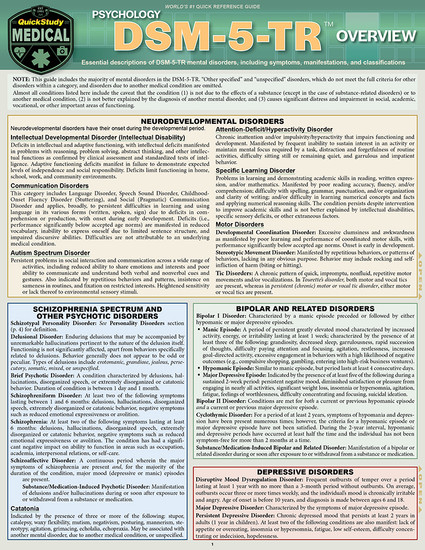 QuickStudy | Psychology DSM-5-TR Overview Laminated Study Guide QuickStudy | Psychology DSM-5-TR Overview Laminated Study Guide