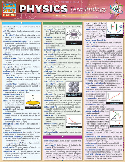 Quick Study QuickStudy Physics Terminology Laminated Study Guide BarCharts Publishing Science Guide Cover Image