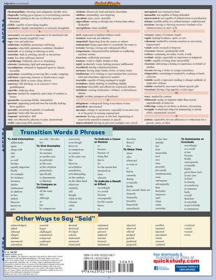 Quick Study QuickStudy Writing Tips & Tricks: Term Paper Vocabulary Laminated Study Guide BarCharts Publishing Language Arts Academic Reference Guide Back Image