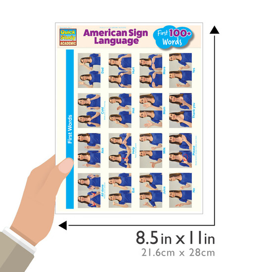 Quick Study QuickStudy American Sign Language: First 100+ Words Laminated Guide BarCharts Publishing Guide Size