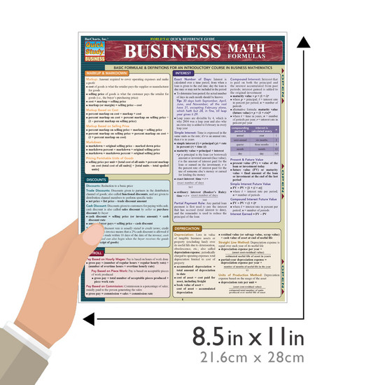 Quick Study QuickStudy Business Math Formulas Laminated Study Guide BarCharts Publishing Math Guide Size