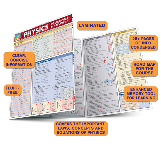 QuickStudy Quick Study Physics Equations Answers Laminated Study Guide BarCharts Publishing Science Guide Benefits