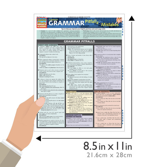 Quick Study QuickStudy Common Grammar Pitfalls & Mistakes Laminated Study Guide BarCharts Publishing Size