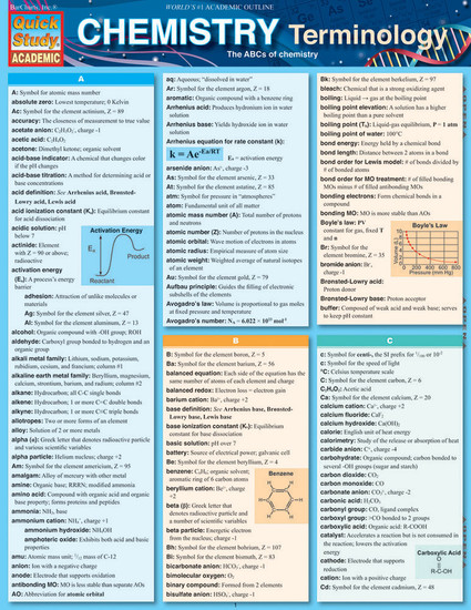 QuickStudy Quick Study Chemistry Terminology Laminated Study Guide BarCharts Publishing Science Cover Image
