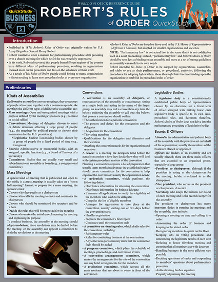QuickStudy | Robert's Rules Of Order Laminated Reference Guide