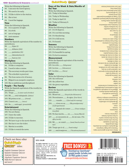 Quick Study QuickStudy Spanish Conversation Quizzer Laminated Study Guide BarCharts Publishing Foreign Language Academic Reference Back Image