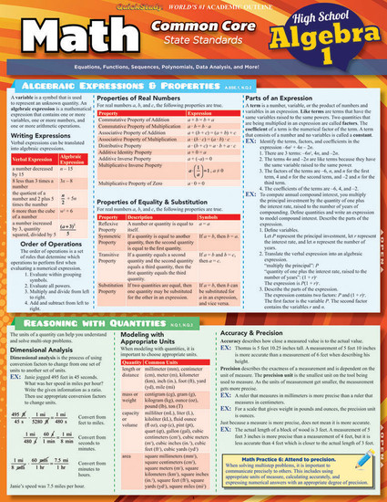 QuickStudy | Math: Common Core Algebra 1 - 9Th Grade Laminated Study Guide