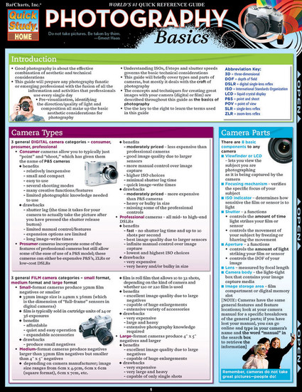 Quick Study QuickStudy Photography Basics Laminated Study Guide BarCharts Publishing Reference Guide Cover Image