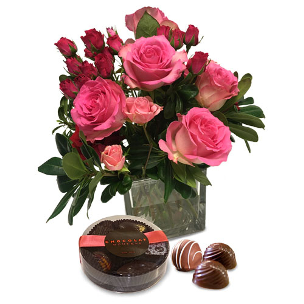 Duo of Luxe Chocolates and Pink Roses