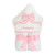 Hooded baby towel with pink bow applique personalized with baby's name.