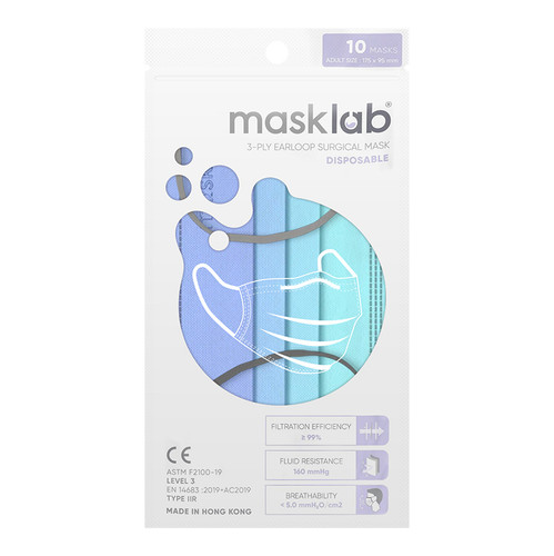 Masklab Surgical Mask Adults Ombre Saltwater 成人外科口罩 漸層系列 海水 ASTM Lv3 ( 10Pcs/袋 ) Made in HK