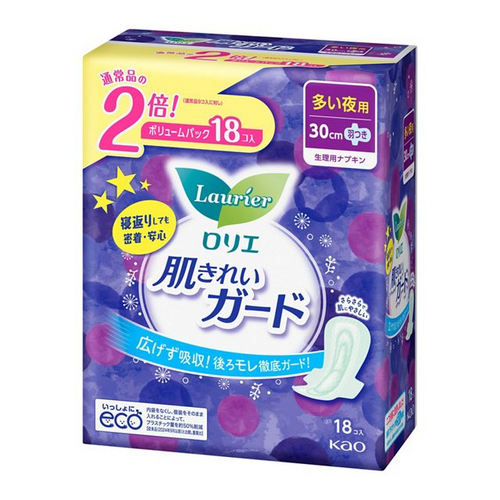 LAURIER Soft & Sensitive Night Sanitary Napkin Wings | 樂而雅 肌柔量多護翼夜用衛生巾 30cm x 18's