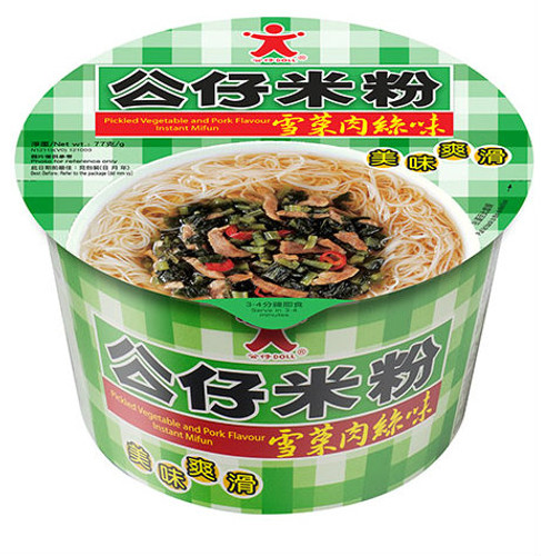 DOLL Instant Mifun Pickled Vegetable and Pork Flavor Bowl Size | 公仔 米粉雪菜肉絲味 (碗裝) 77g