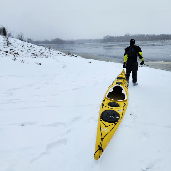 Paddling in the slush.