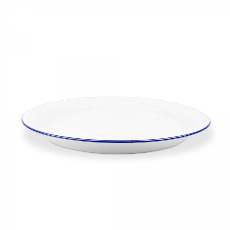 Vintage Large Round Tray Blue Rim