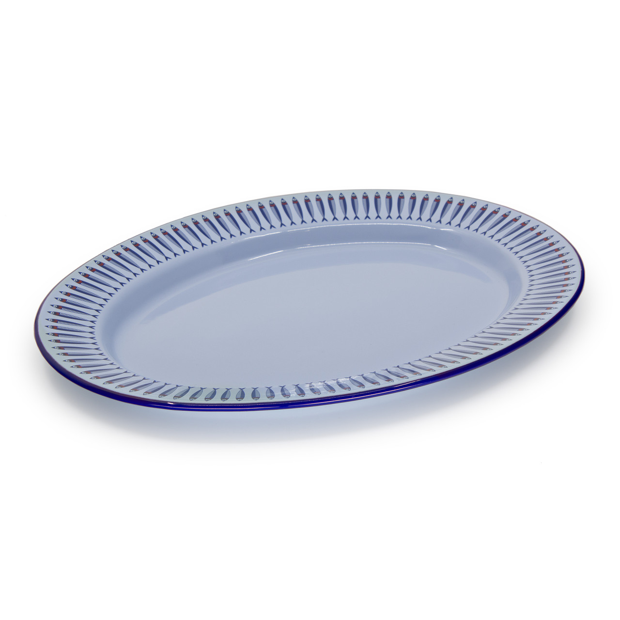 Mur by Ayca x CCH Anchovies Small 14 inch Oval Tray, Blue Rim