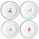 Helmsie x CCH Holiday Animals Flat Salad Plates, Set of 4, Green Rim