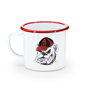 Collegiate UGA Oval G and Red Hat Bulldog Vintage 16 oz Large Mug, Red Rim