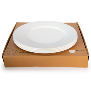 Set of 4 Rolled Rim Plates, Cream