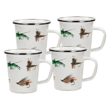 Golden Rabbit Set Of 4 Fishing Fly 16 oz Latte Mugs