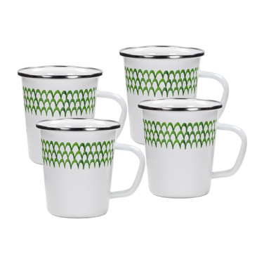Golden Rabbit Set Of 4 Green Scallop 16 oz Latte Mugs