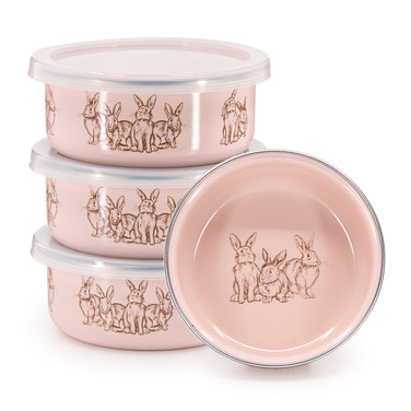Golden Rabbit Set Of 4 Pink Bunnies Child Bowls