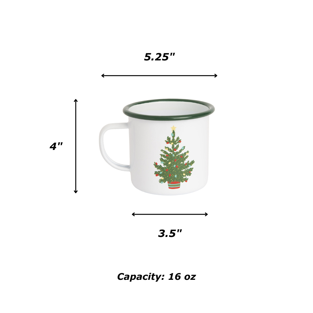 Helmsie x CCH Christmas Tree 16 oz Large Mugs, Set of 4, Green Rim