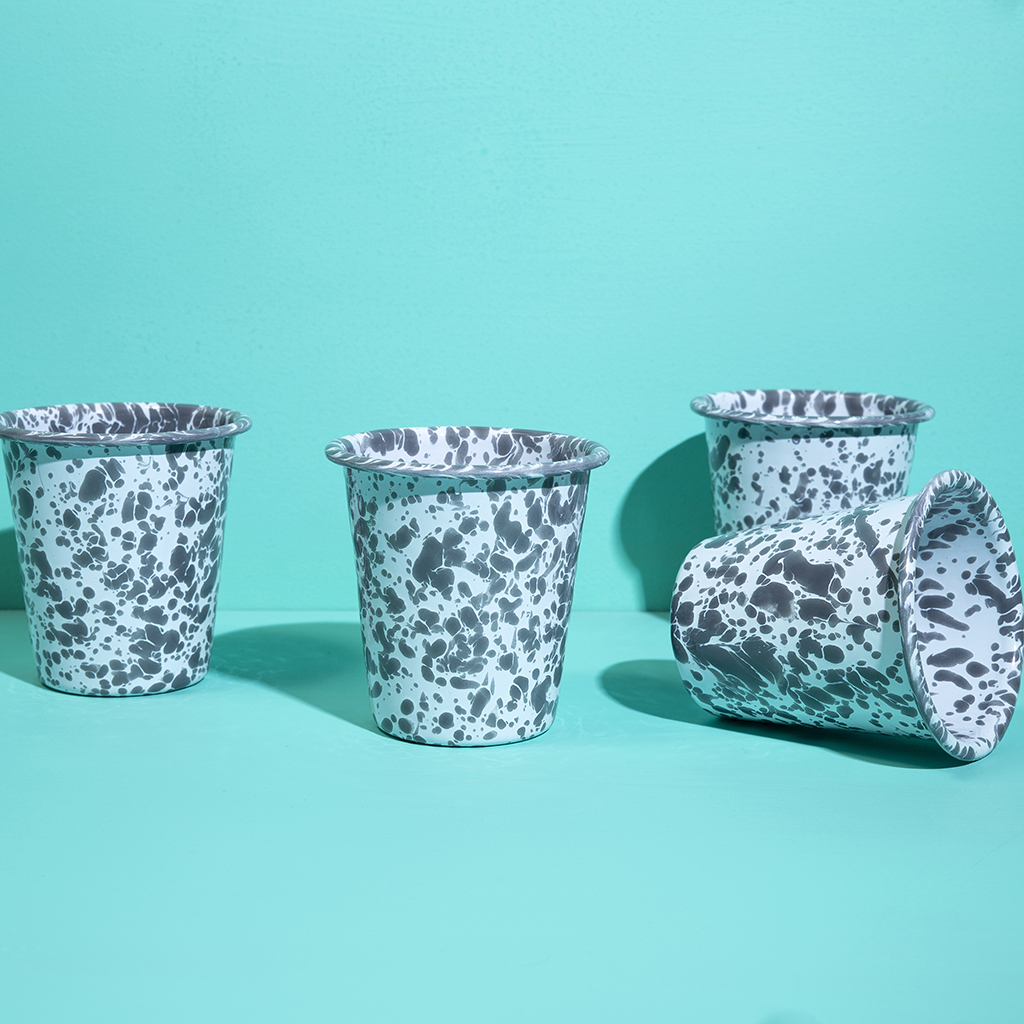 Splatter 10 oz Short Tumblers, Set of 4 | Enamelware by Crow Splatter 10 oz Short Tumblers, Set of 4 | Enamelware by Crow
