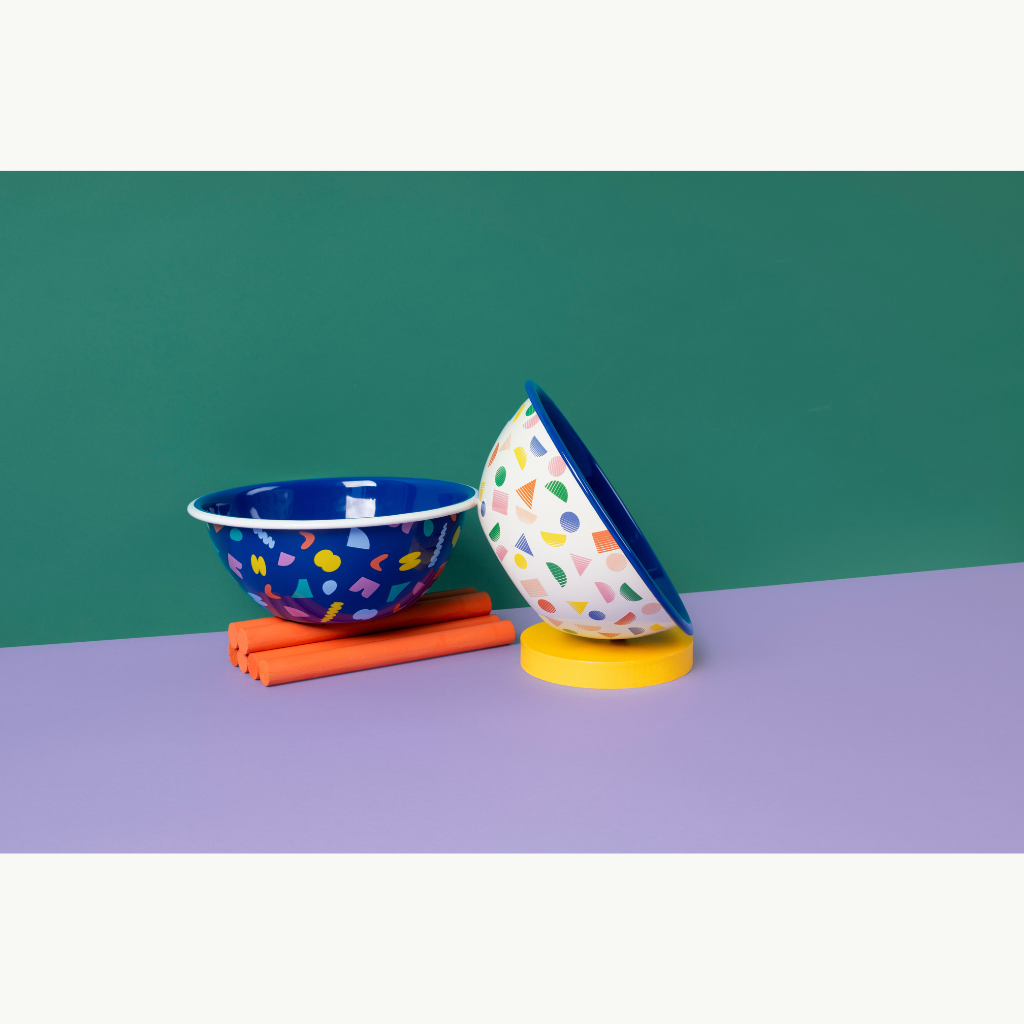 Poketo x CCH Chips Small Serving Bowl, Blue Rim | Enamelware by
