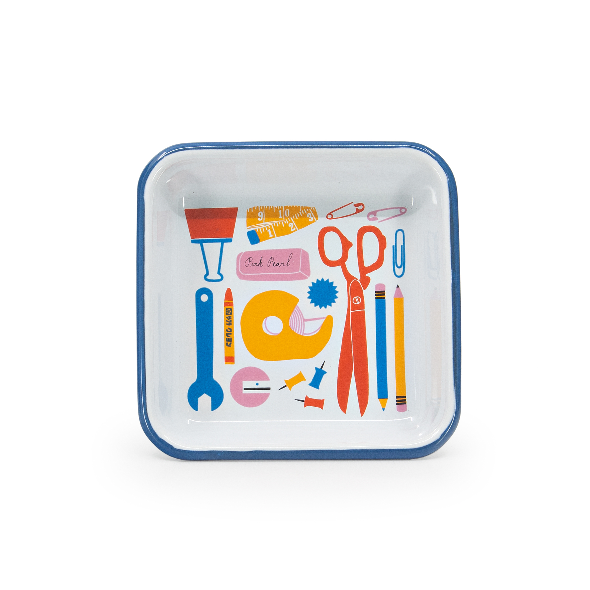 Lisa Congdon x CCH Scissors Small Square Tray, Blue Rim - Crow