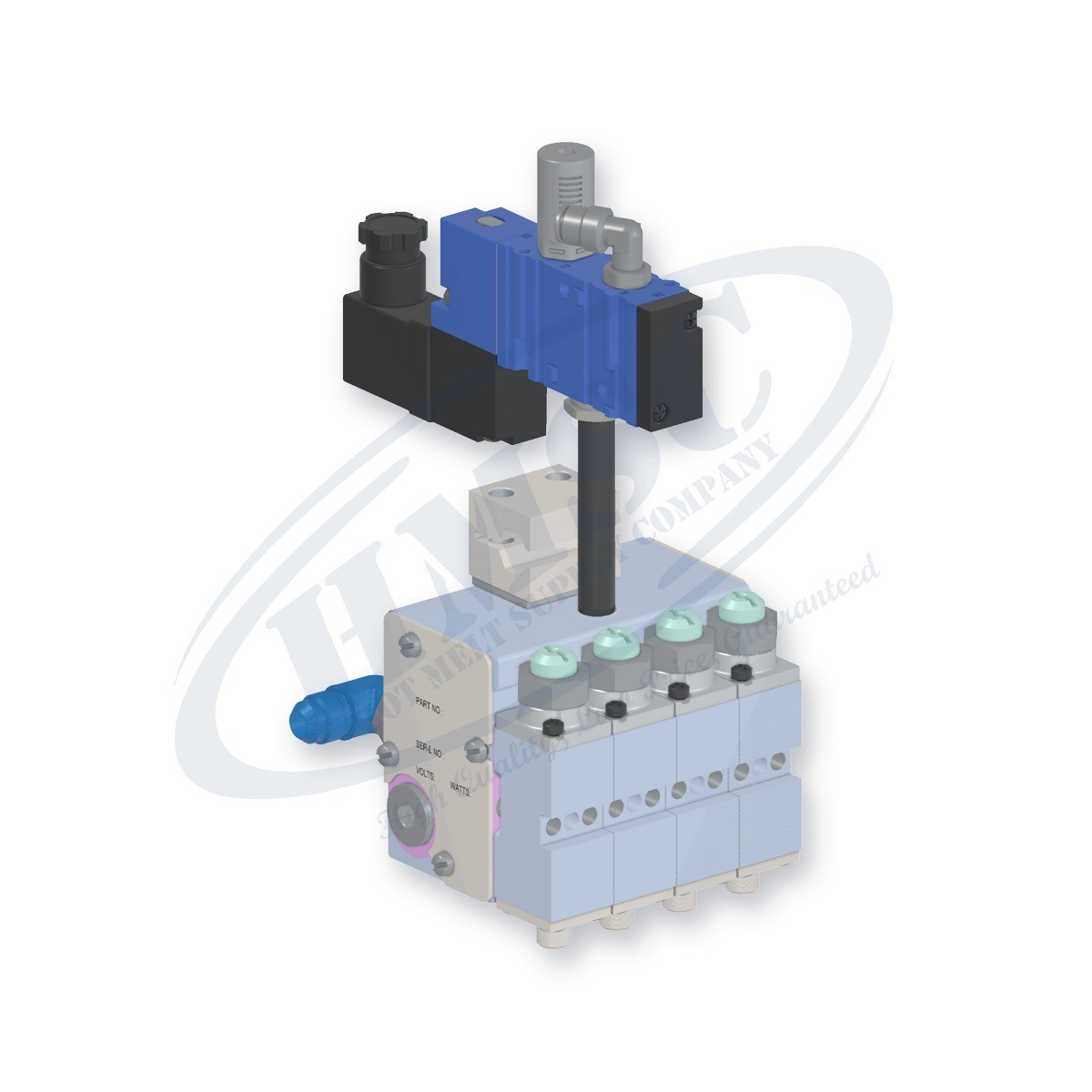 H204 Style 4 Module Gun, direct replacement for Nordson 8511813. HMSC configured part number HMS-BC-410210123, configuration BCM-SLBS-STD-04-A-CA-022-022-022-T-RB-3A1A-F9-3