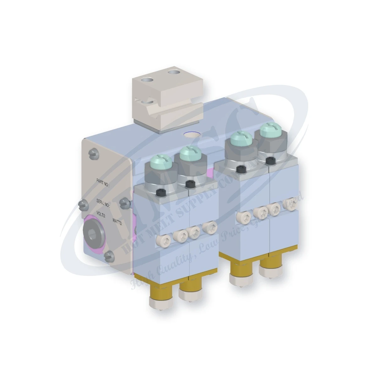 H204 Reduced Cavity 4 Module Gun, direct replacement for Nordson 8505952. HMSC configured part number HMS-BC-410422000, configuration BCM-CBRC-012-04-A-CA-022-038-022-T-RB-XXXX-N0-3