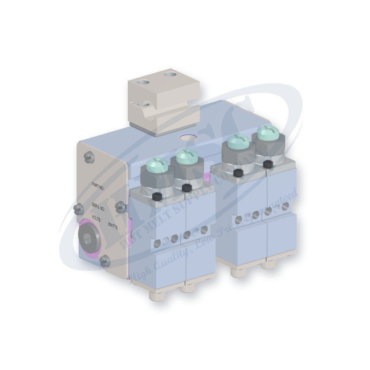 H204 Style 4 Module Gun, direct replacement for Nordson 8505278. HMSC configured part number HMS-BC-430410000, configuration BCM-CBST-STD-04-B-CA-022-038-022-T-RB-XXXX-N0-3