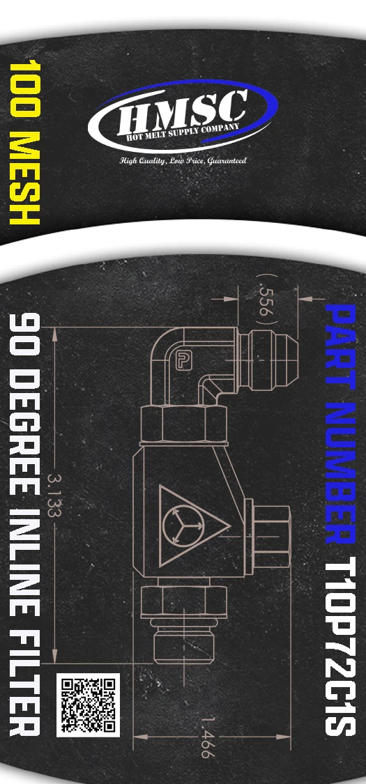 Replacement Inline Filter for Nordson® 1007231, 100 mesh inline filter assembly 90 degree