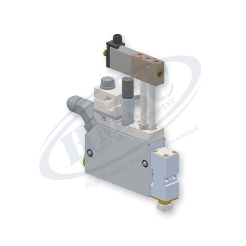 Single Module Miniature Slim Gun with Solenoid, direct replacement for Nordson 8529010. HMSC configured part number HMS-MB-110321332, configuration MB2-NC-008-01-A-IA-000-T-TS-SD-G4-1