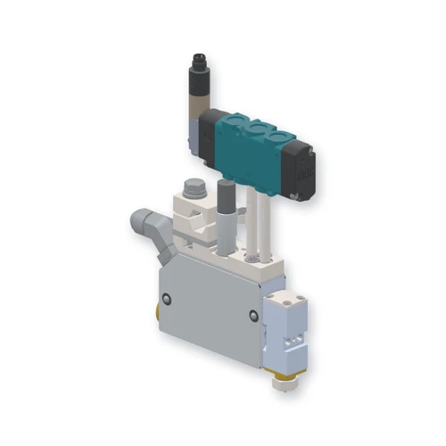 Single Module Miniature Slim Gun with Solenoid, direct replacement for Nordson 8527271. HMSC configured part number HMS-MB-150322222, configuration MB2-NC-012-01-A-IA-000-F-TS-SP-F4-1