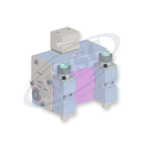H202 Style Dual Module Gun, direct replacement for Nordson 8505929. HMSC configured part number HMS-BC-210910000, configuration BCM-CBST-STD-02-A-CA-076-T-RB-XXXX-N0-3