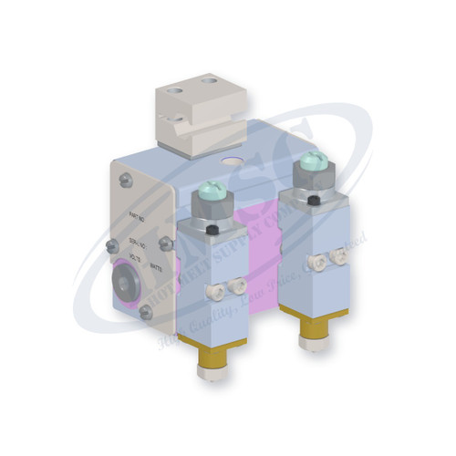 H202 Style Dual Module Gun, direct replacement for Nordson 8505904. HMSC configured part number HMS-BC-210732000, configuration BCM-CBZC-012-02-A-CA-059-T-RB-XXXX-N0-3