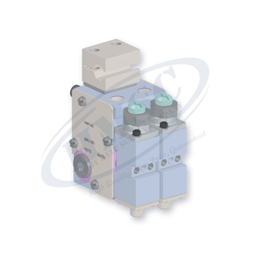 H202 Style Dual Module Gun, direct replacement for Nordson 8505981. HMSC configured part number HMS-BC-211610000, configuration BCM-CBST-STD-02-A-IA-025-T-RB-XXXX-N0-3
