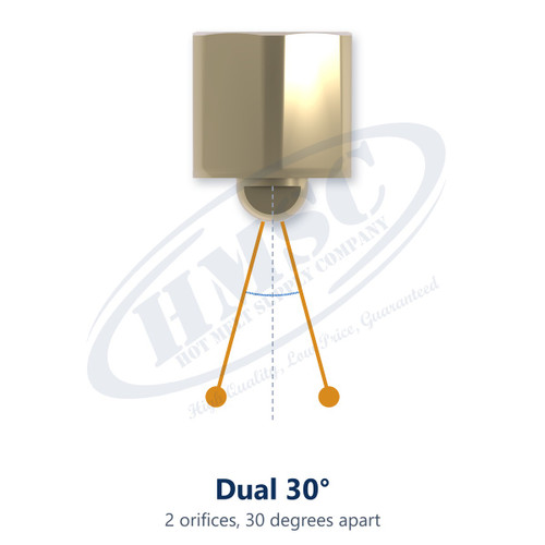 Spray pattern of HMSC button nozzle HMS-N-238026: Dual 30°, 2 orifices, 30 degrees apart