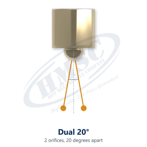 Spray pattern of HMSC button nozzle HMS-N-238062: Dual 20°, 2 orifices, 20 degrees apart
