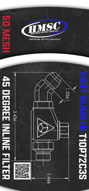 Replacement Inline Filter for Nordson® 1007233, 50 mesh inline filter assembly 45 degree