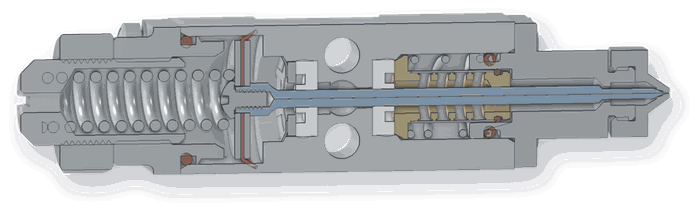Cutaway of an H200 NC2 AOSC module, needle shown in blue