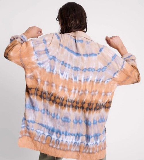 MIRAGE HAND TYE DYED MUSLIN LONG LINE SHIRT - TAN