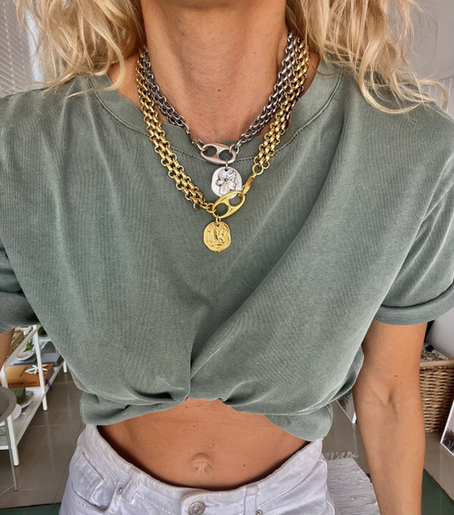 GREEK COIN CHUNKY NECKLACE - GOLD